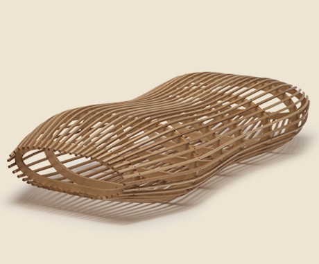 tre panche di design in legno curvato