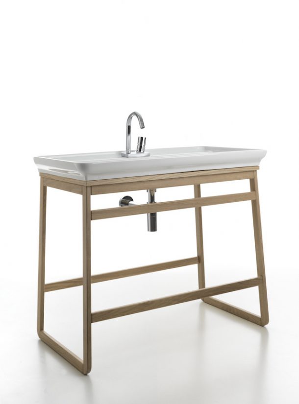 Lavabo a cavalletto per la stanza da bagno in legno