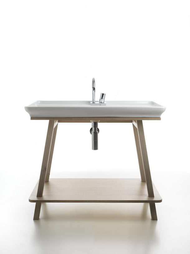 Lavabo a cavalletto per la stanza da bagno in legno