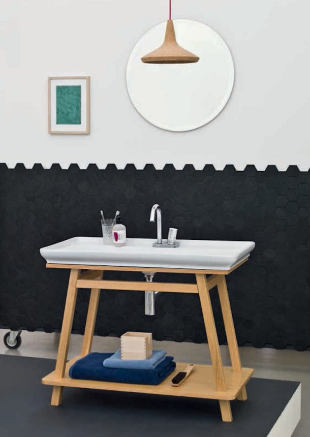 Lavabo a cavalletto per la stanza da bagno in legno